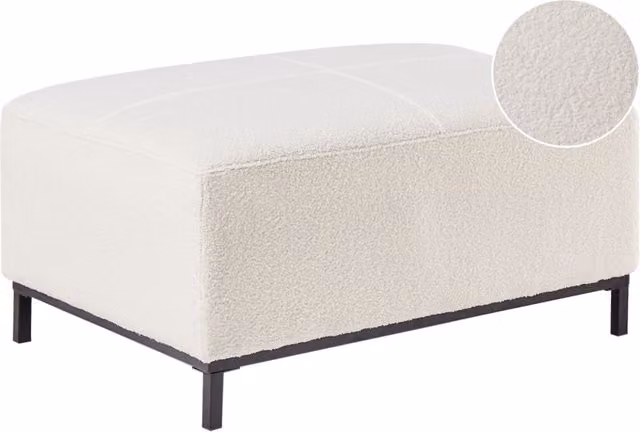 Pouf poggiapiedi ottomano BELIANI in tessuto bouclé bianco, design rettangolare minimalista moderno, L: 95 cm, P: 71 cm, H: 46 cm