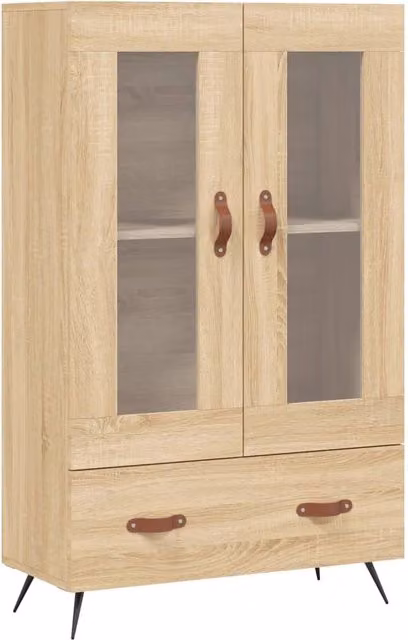 Buffet credenza con ante in vetro e cassetti per cucina e soggiorno, rovere Sonoma marrone, H 69,5 x L 115 x P 31 cm
