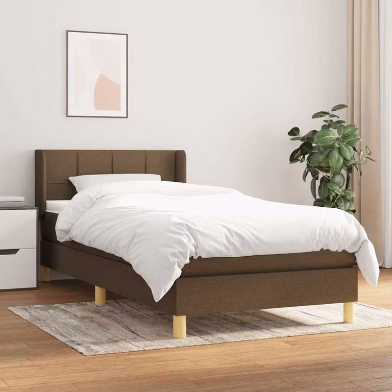 vidaXL Giroletto a Molle con Materasso Ibrido in Tessuto Marrone e Bianco L/P/H: 90 x 190 cm
