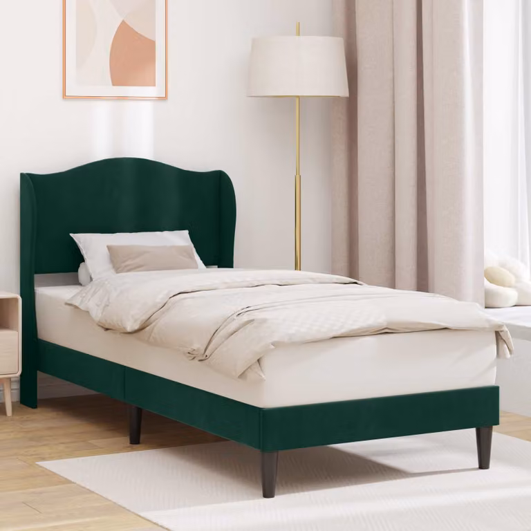 Struttura del letto moderna vidaXL in velluto verde scuro, L 90 cm x P 200 cm, H 101 cm x H 94 cm x H 202 cm