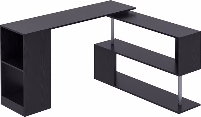 Scrivania angolare salvaspazio HOMCOM in legno nero con piano girevole per ufficio o casa L 140 x P 120 x H 78 cm