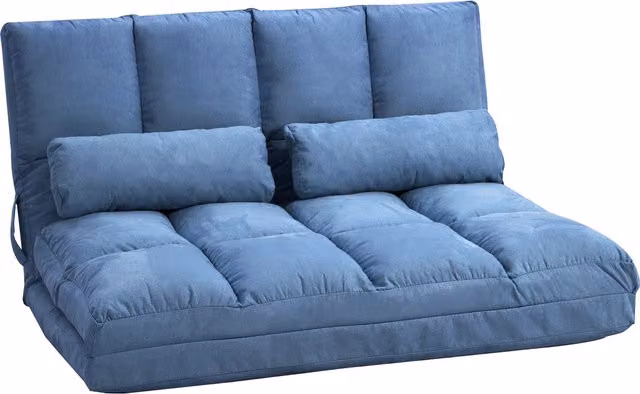 Divano Letto da Pavimento HOMCOM Pieghevole in Velluto Blu con Schienale Regolabile L: 102 cm, P: 73 cm, H: 60 cm