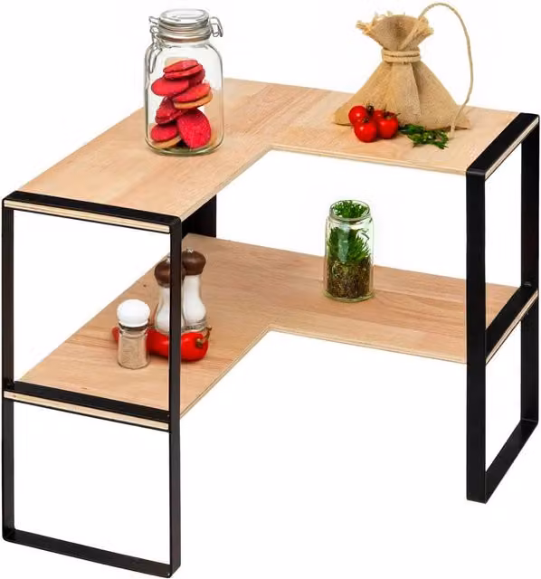 Ripiano Angolare da Cucina con 2 Mensole in Bambù Five Simply Smart, Marrone/Beige, L 40 cm x P 35 cm x H 40 cm
