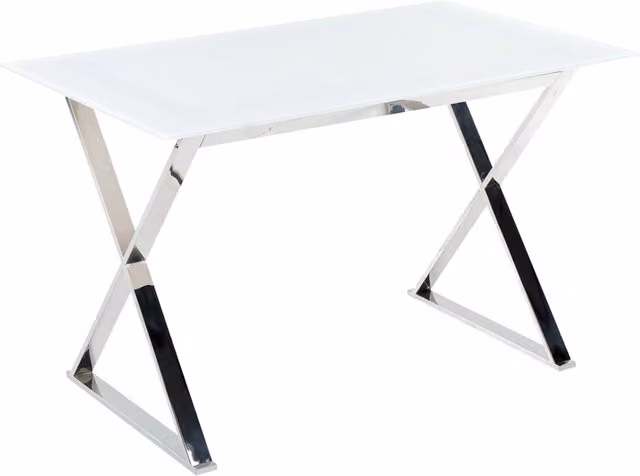 Tavolo da pranzo rettangolare Beliani in vetro bianco lucido e metallo argento L: 120 cm, P: 70 cm, H: 75 cm