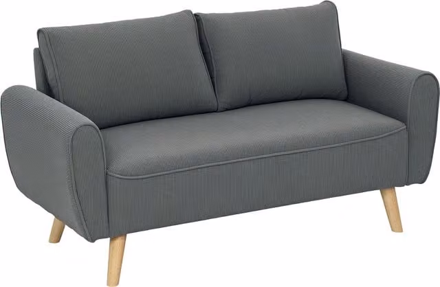 Divano a due posti HOMCOM in velluto antracite con 2 cuscini per lo schienale, L: 145 cm, P: 75 cm, H: 78 cm