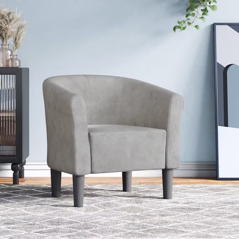Poltrona Cabriolet moderna vidaXL in velluto grigio chiaro con braccioli e struttura in legno e plastica L/P/H: 68 x 70 x 56 cm