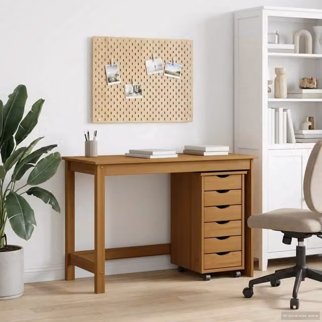 Set scrivania e mobiletto su ruote MOSS vidaXL in legno marrone