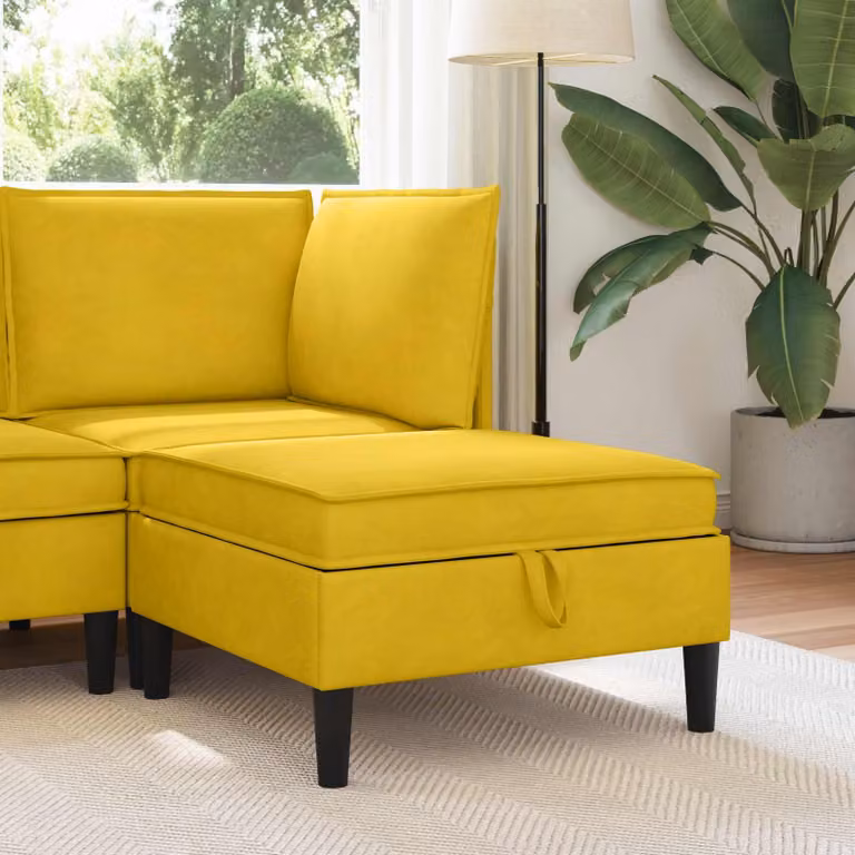 Pouf con contenitore vidaXL in velluto giallo e nero, design moderno con rivestimento rimovibile