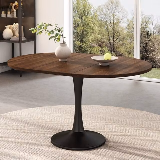 Tavolo da pranzo ovale allungabile MIVRAY in MDF color noce, L/P/H: 100 x 100 x 75 cm (estendibile a 140 cm)