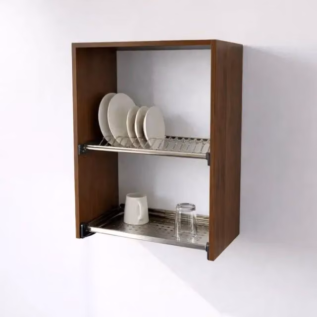 Pensile Scolapiatti Calandrelli Moderno Marrone con Ripiani Interni e Portabicchieri H 72 x L 60 x P 33 cm