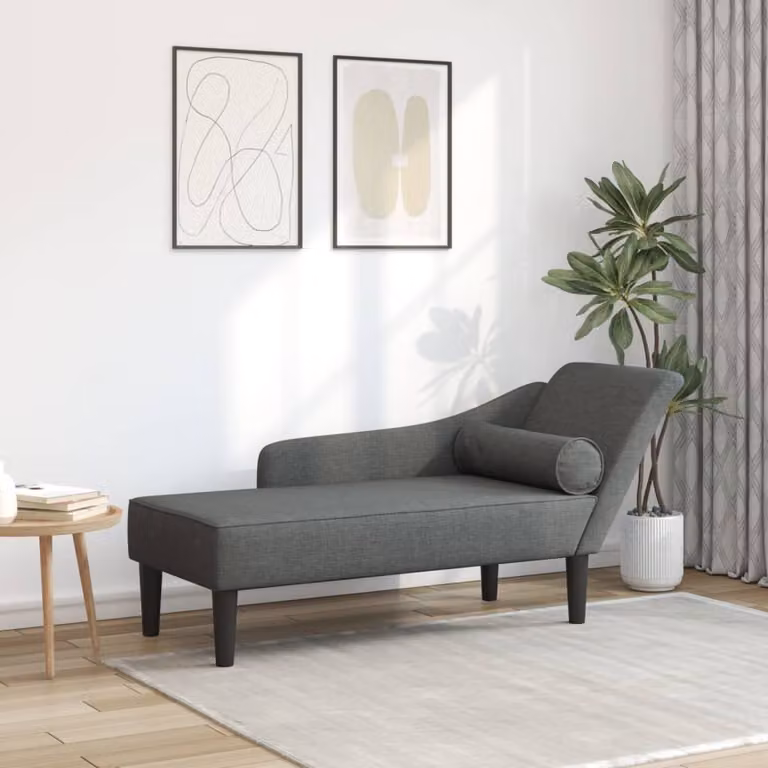 Chaise Longue vidaXL Moderna a Forma a L con Cuscini in Tessuto Grigio e Struttura in Legno Massello L/P/H: 141.0 x 55.5 x 66.5 cm