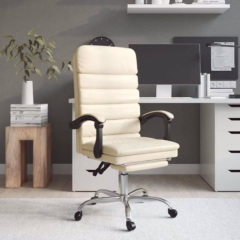 vidaXL Poltrona da Ufficio Executive Reclinabile con Massaggio e Poggiatesta, Beige, Similpelle