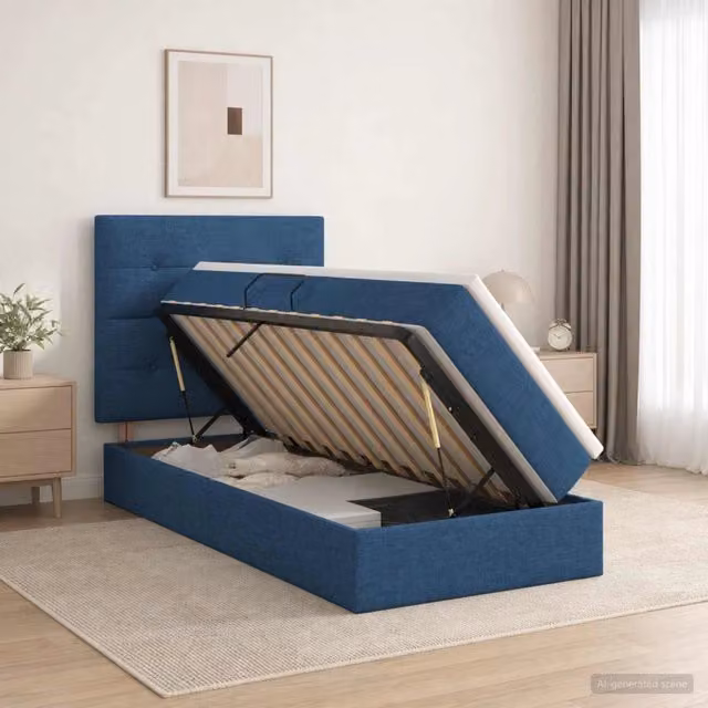 Letto con contenitore e materasso blu vidaXL con illuminazione LED e porta USB L: 90 cm, P: 200 cm, H: 128 cm