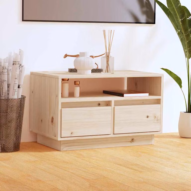 vidaXL Mobile Porta TV in Legno di Pino Marrone e Beige L: 60 cm, P: 35 cm, H: 37 cm