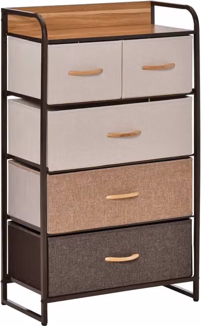 Comò Aosom con 5 cassetti pieghevoli in tessuto multicolore, ideale per camera da letto o soggiorno, L: 58 cm, P: 29 cm, H: 99 cm