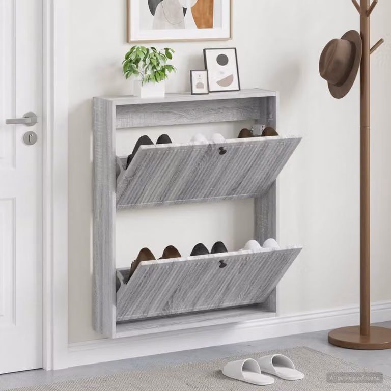 Mobiletto per scarpe da muro vidaXL moderno in legno e metallo grigio e nero L/P/H: 71 x 17 x 86 cm