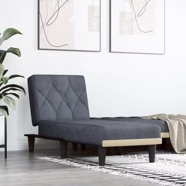 Chaise Longue Moderna vidaXL in Velluto Grigio con Funzione Letto L/P/H: 140 x 200 cm