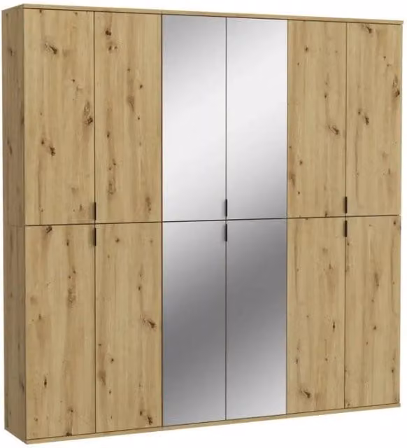 Armadio da camera moderno Meublorama BODITE con 12 ante con specchio in rovere chiaro L: 183 cm, P: 34 cm, H: 193 cm