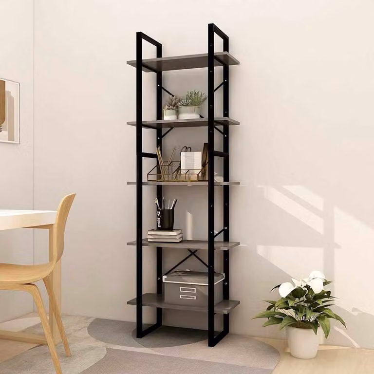 Libreria Industrial vidaXL in Legno di Pino e Metallo, Grigia, L 60 cm x P 30 cm x H 175 cm