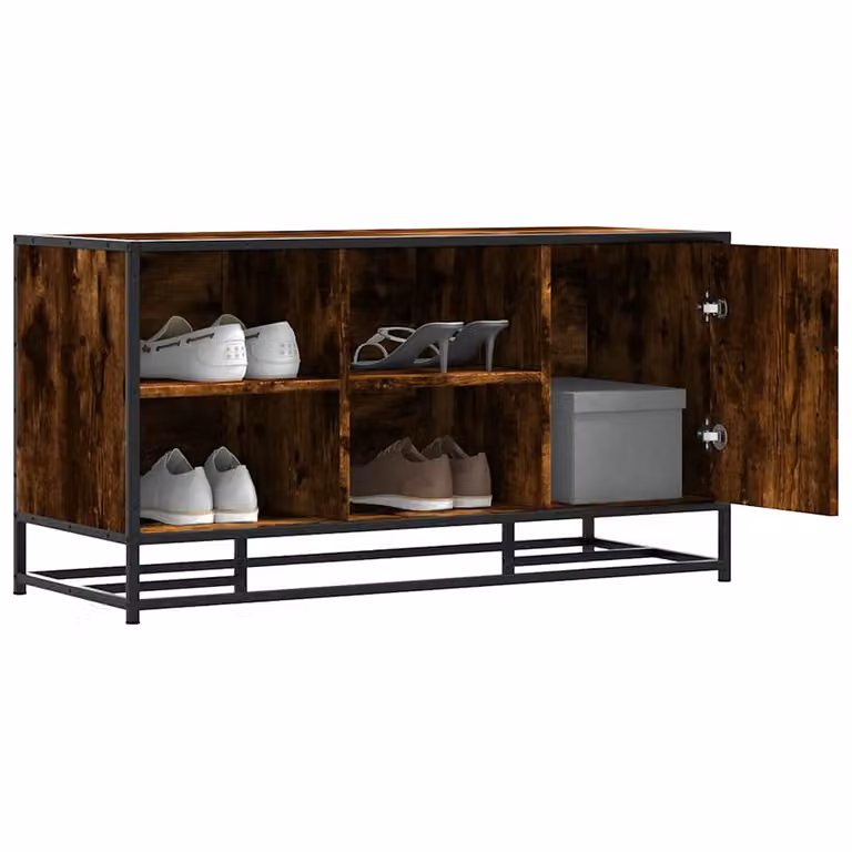 Scarpiera vidaXL in Rovere Fumo con ante a battente e ripiani, L 100 cm x P 40 cm x H 53,5 cm, in Truciolato e Metallo, Colore Marrone