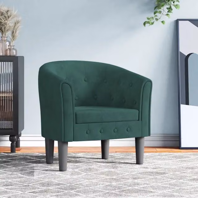 Poltrona Lounge Moderna vidaXL in Velluto Verde con Braccioli e Struttura in Legno e Plastica L/P/H: 56 x 68 x 70 cm