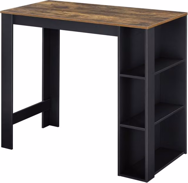 Tavolo alto da bar Danderyd en.casa con 3 ripiani laterali, Nero e Effetto Rovere Scuro, L: 120 cm, P: 60 cm, H: 106 cm