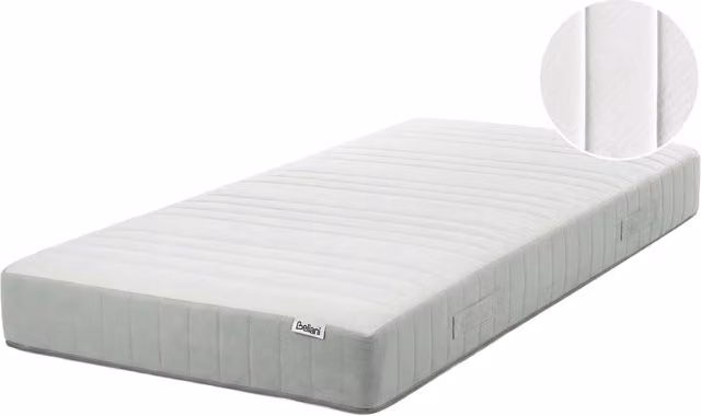 Materasso a molle insacchettate BELIANI bianco con rivestimento sfoderabile e certificazione Oeko-Tex, L 90 cm x P 200 cm x H 20 cm