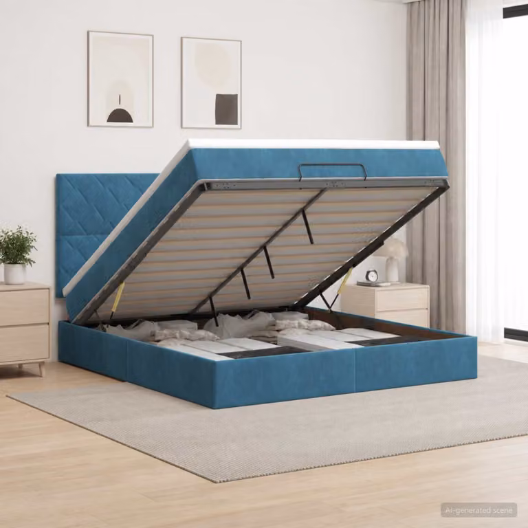Letto Ottomano vidaXL con Materasso Ibrido e Illuminazione LED Blu e Bianco L: 140 cm, P: 200 cm, H: 88 cm