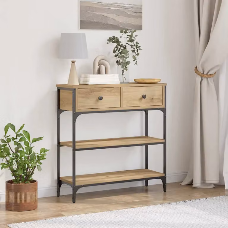 vidaXL Tavolo consolle in stile industriale color rovere, L: 72.5 cm, P: 25 cm, H: 75 cm