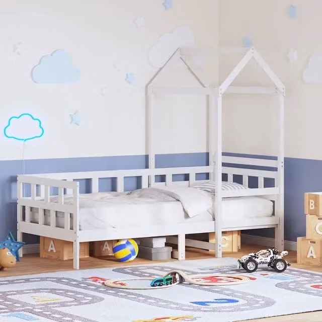 Dormeuse con tetto per bambini vidaXL in legno massello di pino bianco L: 200 cm, P: 80 cm, H: 203,5 cm
