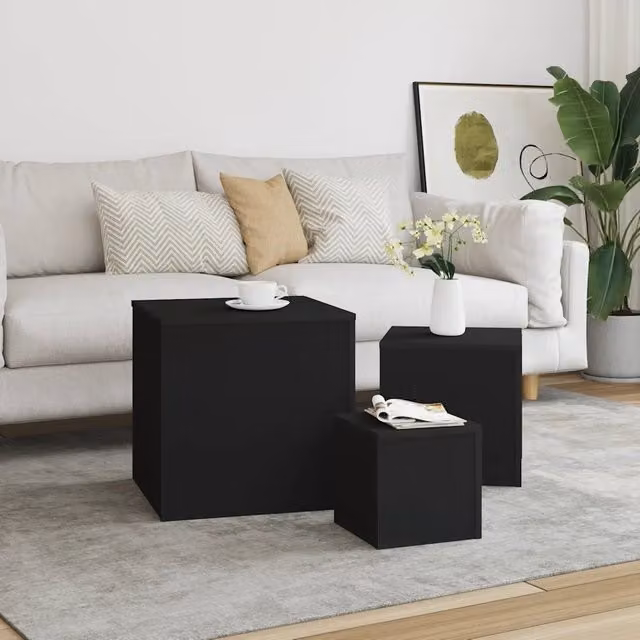 Set di 3 tavolini nidi vidaXL in legno nero opaco per soggiorno e camera da letto