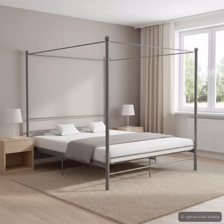 Letto a Baldacchino vidaXL in Metallo Grigio 200x200 cm