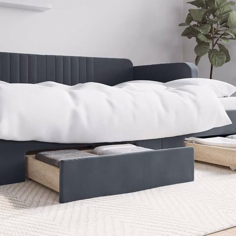 Set di 2 cassetti da letto vidaXL in legno multistrato e velluto grigio con ruote
