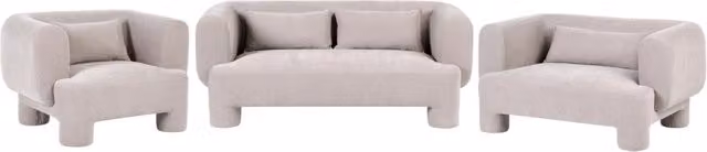 Set da salotto Beliani composto da divano a 3 posti, divanetto a 2 posti e poltrona in tessuto beige con stile retrò e struttura in legno massiccio