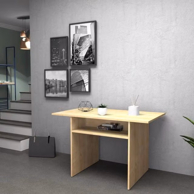 Consolle allungabile e ripiegabile Ikebana in rovere marrone con piano in MDF laminato