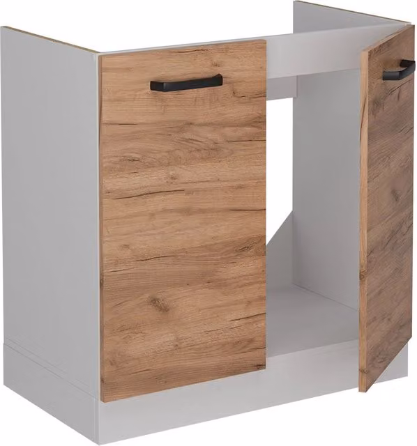 Mobile lavello cucina Vicco R-Line moderno con ante a battente, colore bianco e marrone, L: 80 cm, H: 81,6 cm, P: 46 cm, senza piano di lavoro