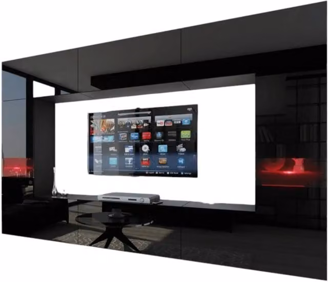 Set di mobili da soggiorno sospesi Meublorama collezione CEPTO XXIX nero e multicolore, composto da 8 pezzi modulari con illuminazione LED integrata, L: 249 cm