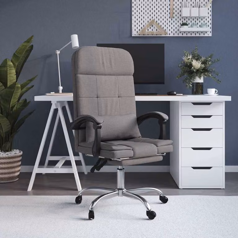 Sedia da ufficio executive vidaXL reclinabile con massaggio in tessuto beige e grigio con poggiatesta e ruote