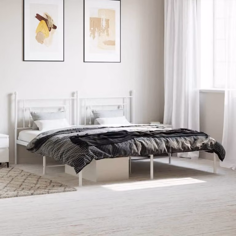vidaXL Giroletto con Testiera in Metallo Bianco L: 187 cm, P: 219 cm, H: 97 cm