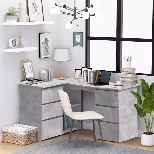 Scrivania angolare moderna vidaXL in legno grigio, L: 145 cm, P: 100 cm, H: 76 cm