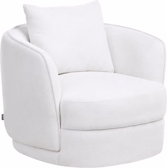 Poltrona Girevole 360 Gradi BELIANI in Tessuto Bianco con Schienale Rotondo e Braccioli Stile Retro Glam per Soggiorno e Camera da Letto