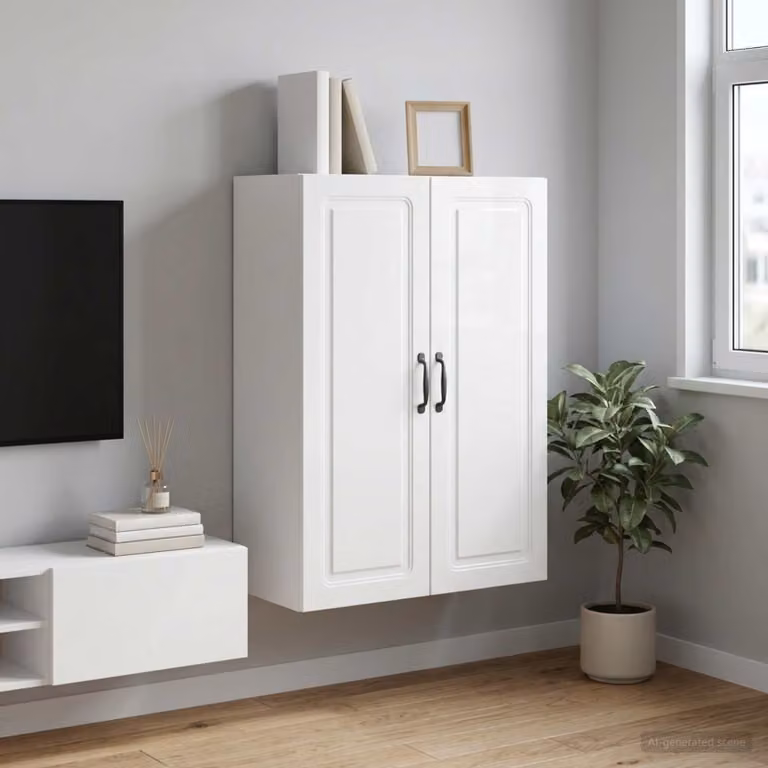 vidaXL Mobiletto a muro bianco lucido in legno con ante a battente e ripiani regolabili L: 66 cm, P: 34,5 cm, H: 90 cm