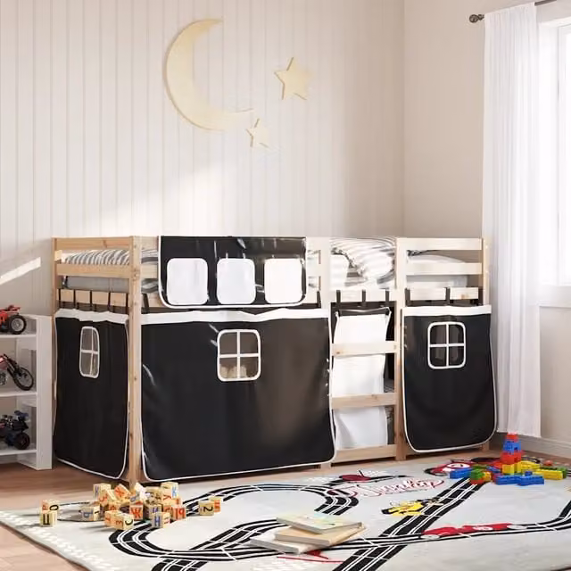 vidaXL Letto a Castello per Bambini in Legno di Pino Nero e Bianco 90x200 cm