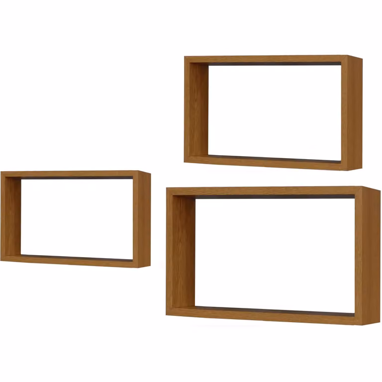 Set di 3 mensole a cubo VESTIAMO CASA da parete in legno naturale, colore marrone/beige, design moderno per soggiorno e camera da letto