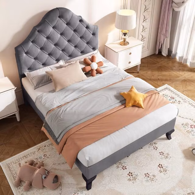Letto imbottito Mivray in velluto grigio con rete a doghe in legno L/P: 90 x 200 cm