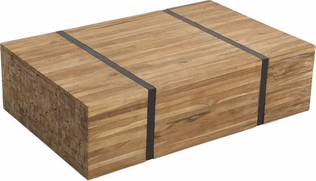Tavolino rettangolare in legno di teak oliato marrone con ruote stile industriale BELIANI L/P/H: 100 x 110 x 37 cm