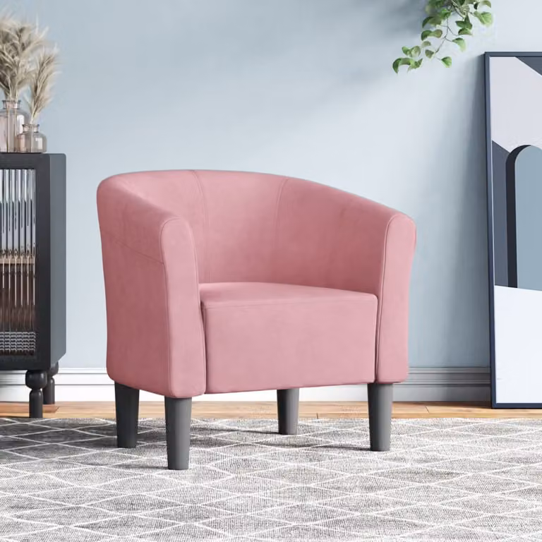 Poltrona Cabriolet moderna vidaXL in velluto rosa con braccioli e struttura in legno e plastica, L: 56 cm, P: 68 cm, H: 70 cm