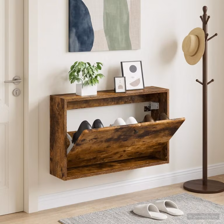 vidaXL Mobiletto per Scarpe da Muro BREDA Moderno in Rovere Fumo L: 71 cm, P: 43 cm, H: 17 cm