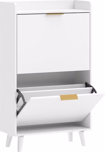 Scarpiera stretta HOMCOM con 2 cassetti ribaltabili e ripiani regolabili per 12 paia, Bianco, L: 70 cm, P: 30 cm, H: 120 cm