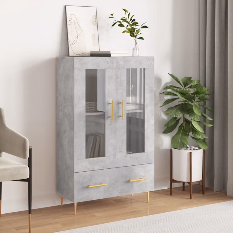 Credenza moderna vidaXL in legno multistrato e metallo, colore grigio cemento, L: 69,5 cm, P: 31 cm, H: 115 cm